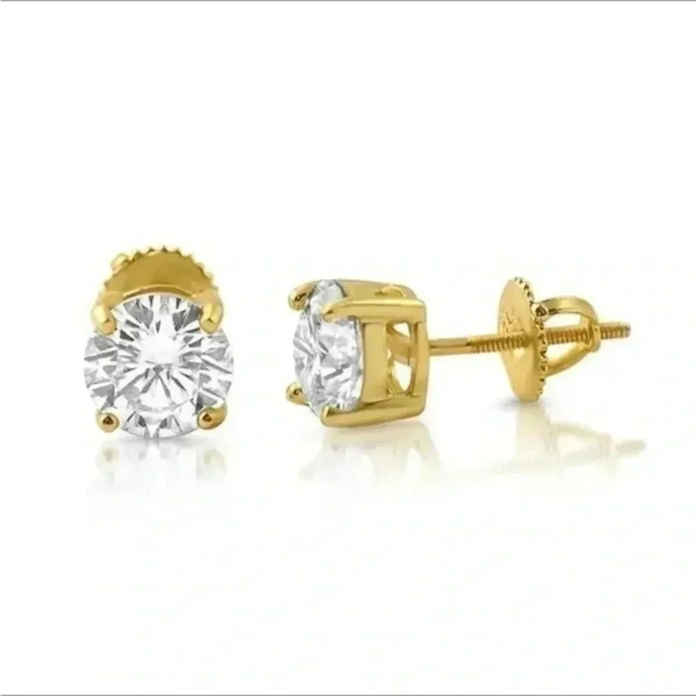 Certified 2 CTW 14k D Color VVS1 Moissanite Solitaire Stud Earrings - Picture 1 of 10